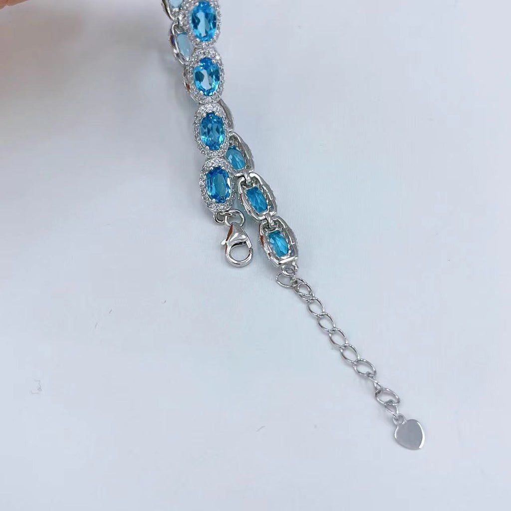 S925 Platinum-Plated Topaz (Swiss Blue) Silver Bracelet for Women T3357