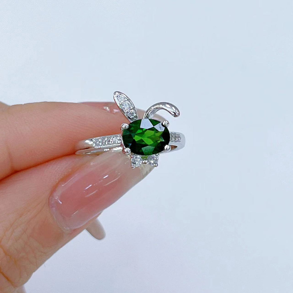 S925 Platinum-Plated Diopside Silver Ring for Women (Adjustable) T3429