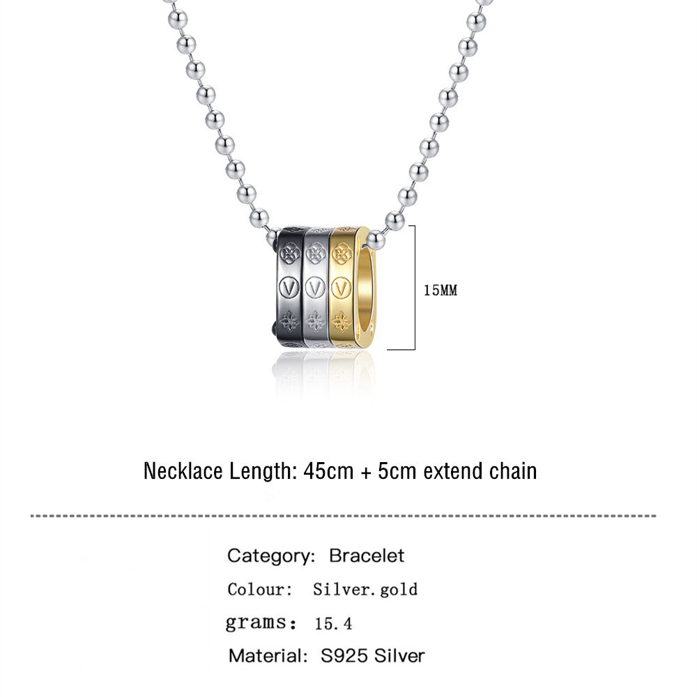 S925 Platinum & Gold-Plated Three-color Tangcao Personality Silver Necklace for Women T3538