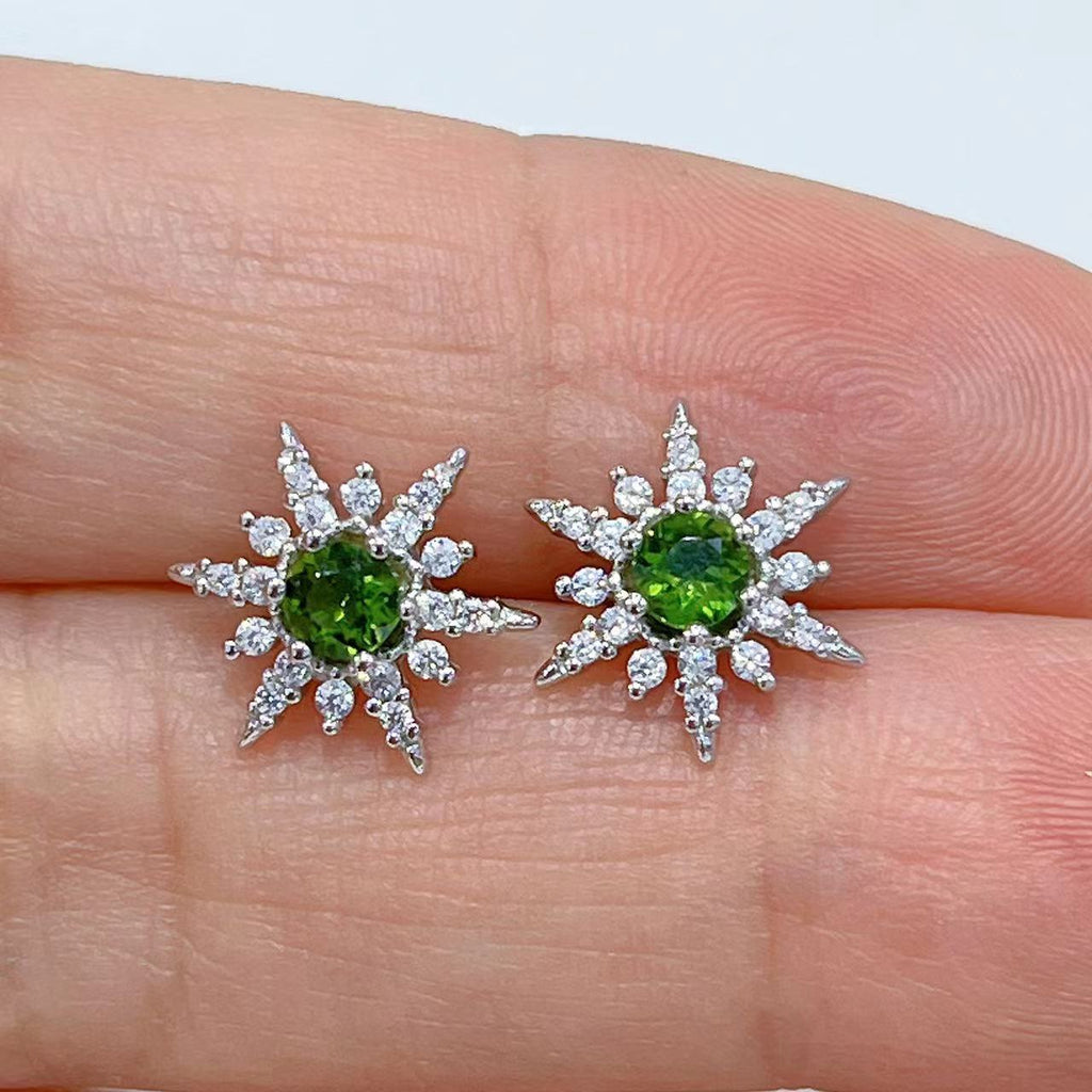 S925 Platinum-Plated Diopside Silver Earrings for Women T3453