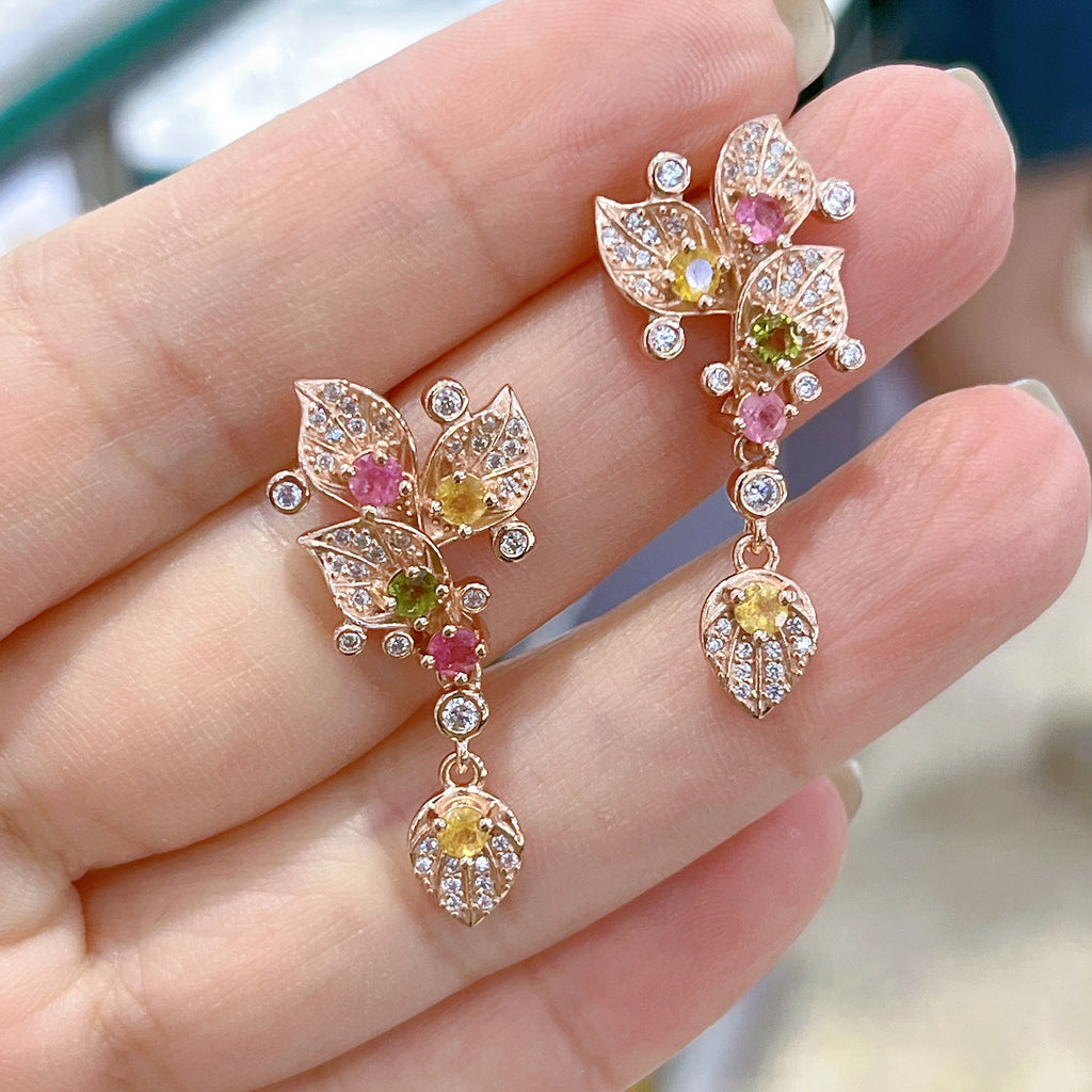 S925 Rose Gold-Plated Tourmaline Silver Earrings for Women T3451