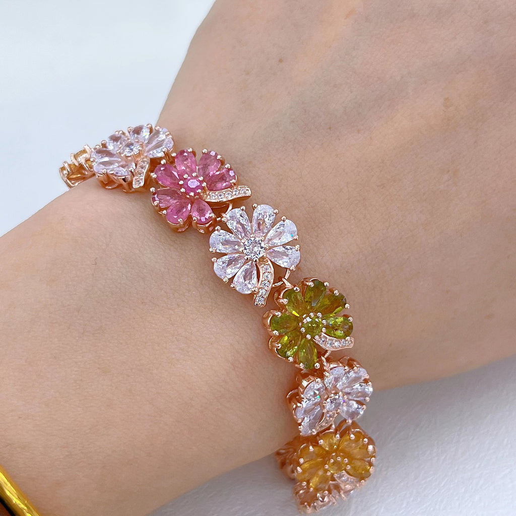 S925 Rose Gold-Plated Tourmaline Silver Bracelet for Women T3351