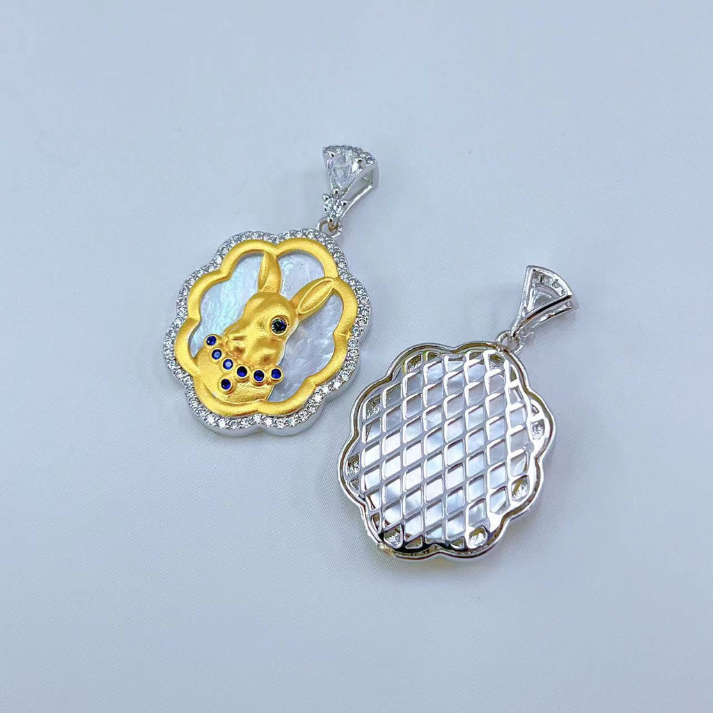 S925 Platinum & Gold-Plated Sapphire White Shell Gemstone Silver Pendant for Women T3387