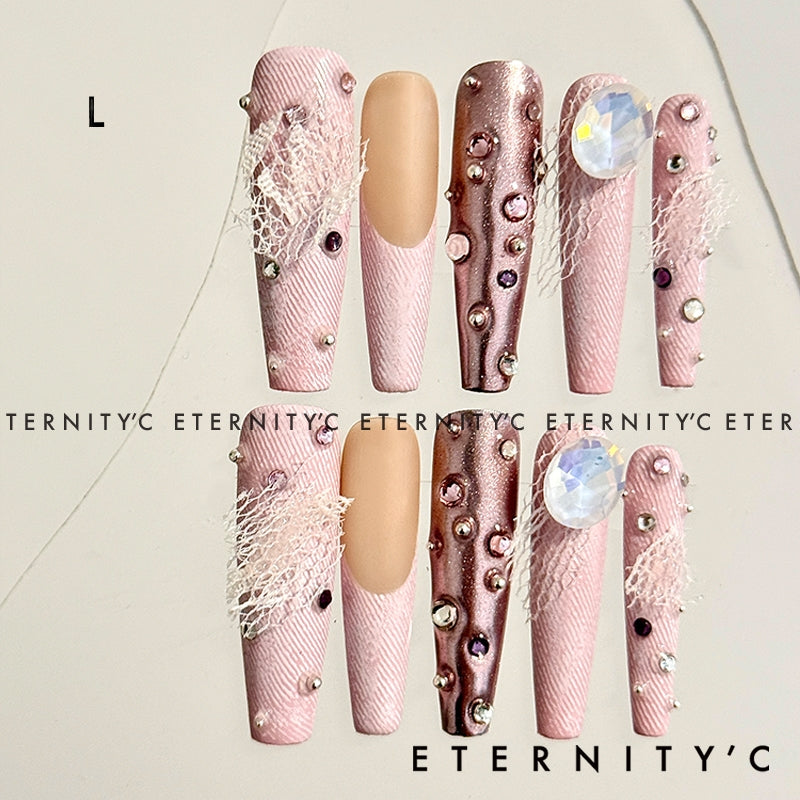 ETERNITY'C Handmade Custom Cowboy Sweetheart Pressed On Wearable Nails T5009