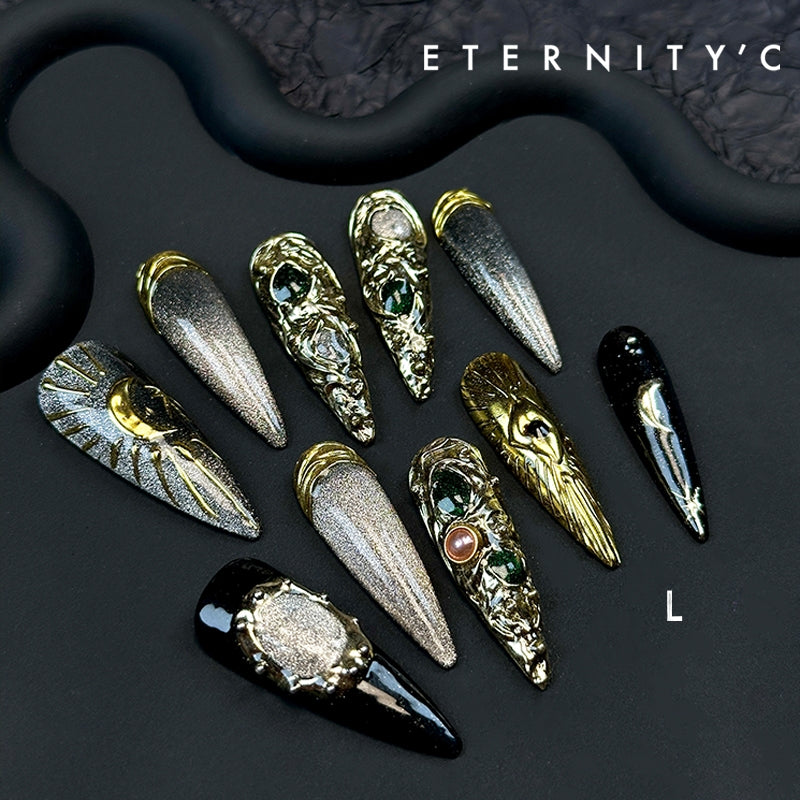 ETERNITY'C Handmade Custom Gem Moon Pressed On Wearable Nails T5036