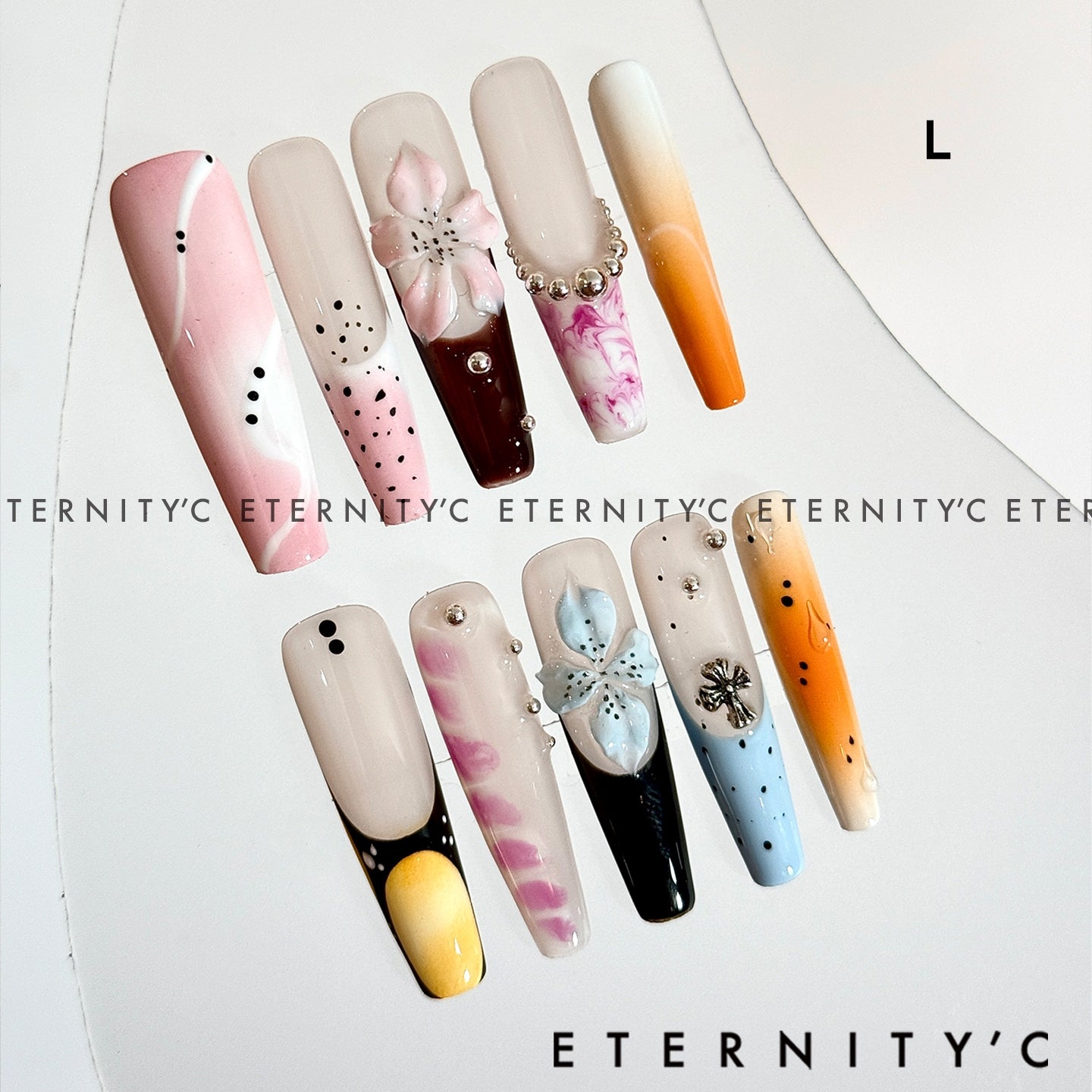 ETERNITY'C Handmade Custom Island Flower Pressed On Wearable Nails T5023