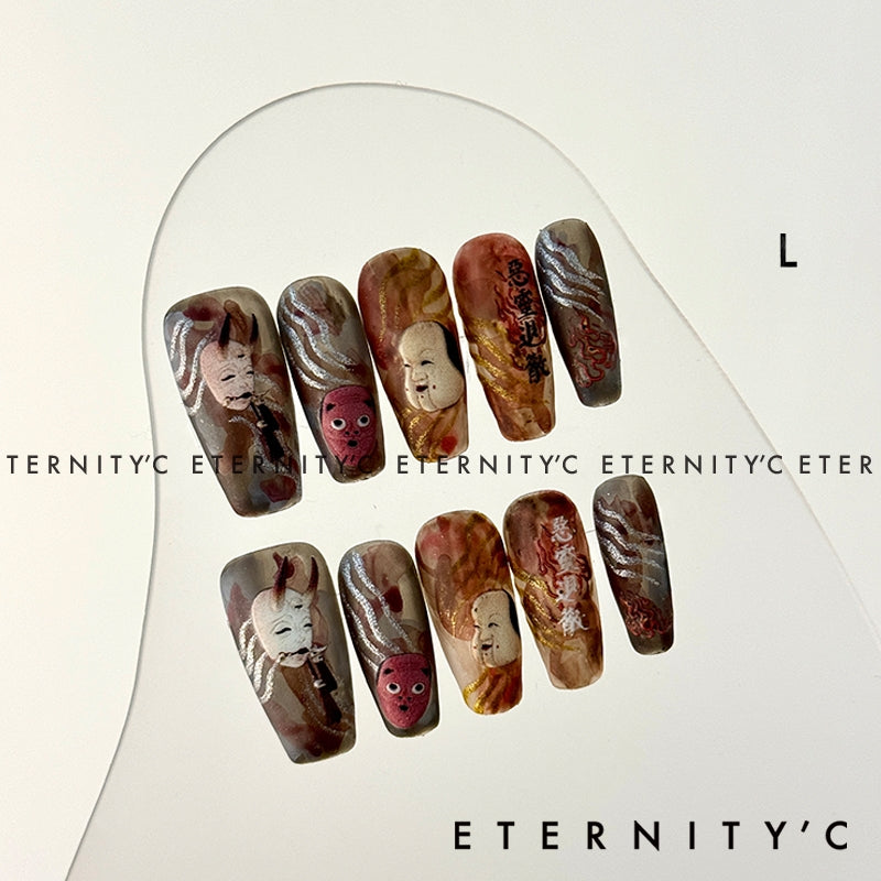 ETERNITY'C Handmade Custom Ukiyo-e Ghosts Pressed On Wearable Nails T5006