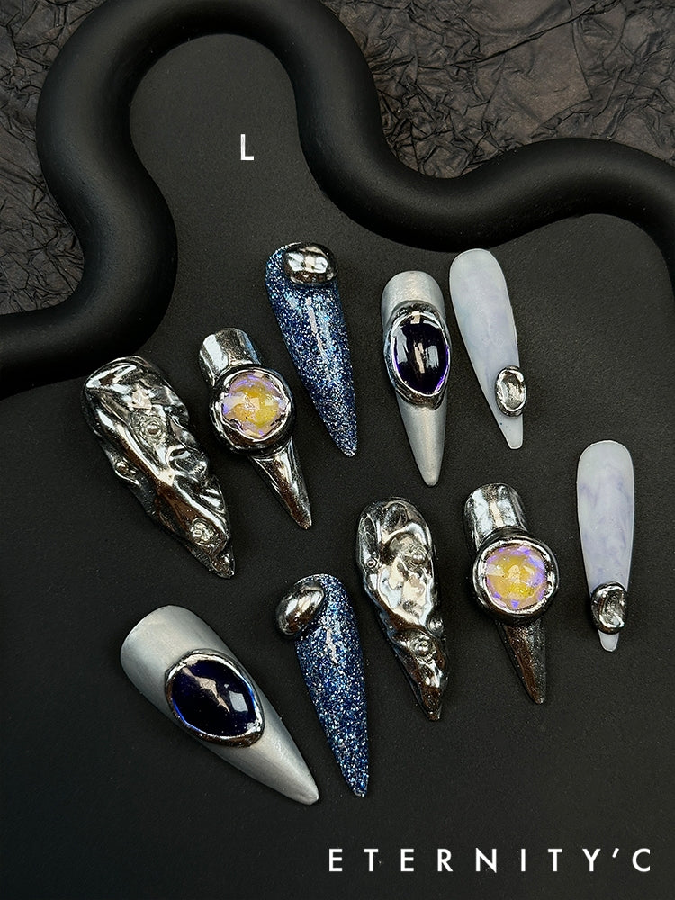 ETERNITY'C Handmade Custom Dream Danube Pressed On Wearable Nails T5042