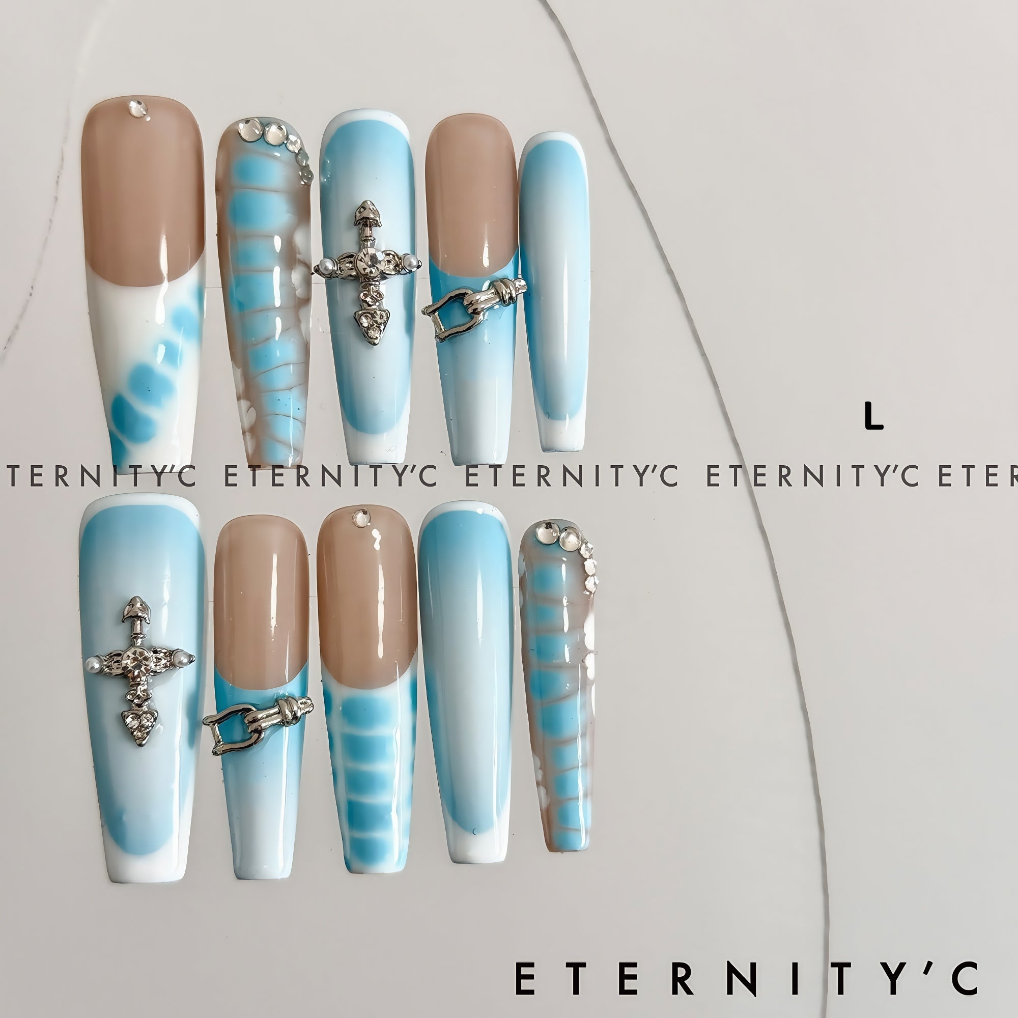 ETERNITY'C Handmade Custom Blue Python Pressed On Wearable Nails T4989
