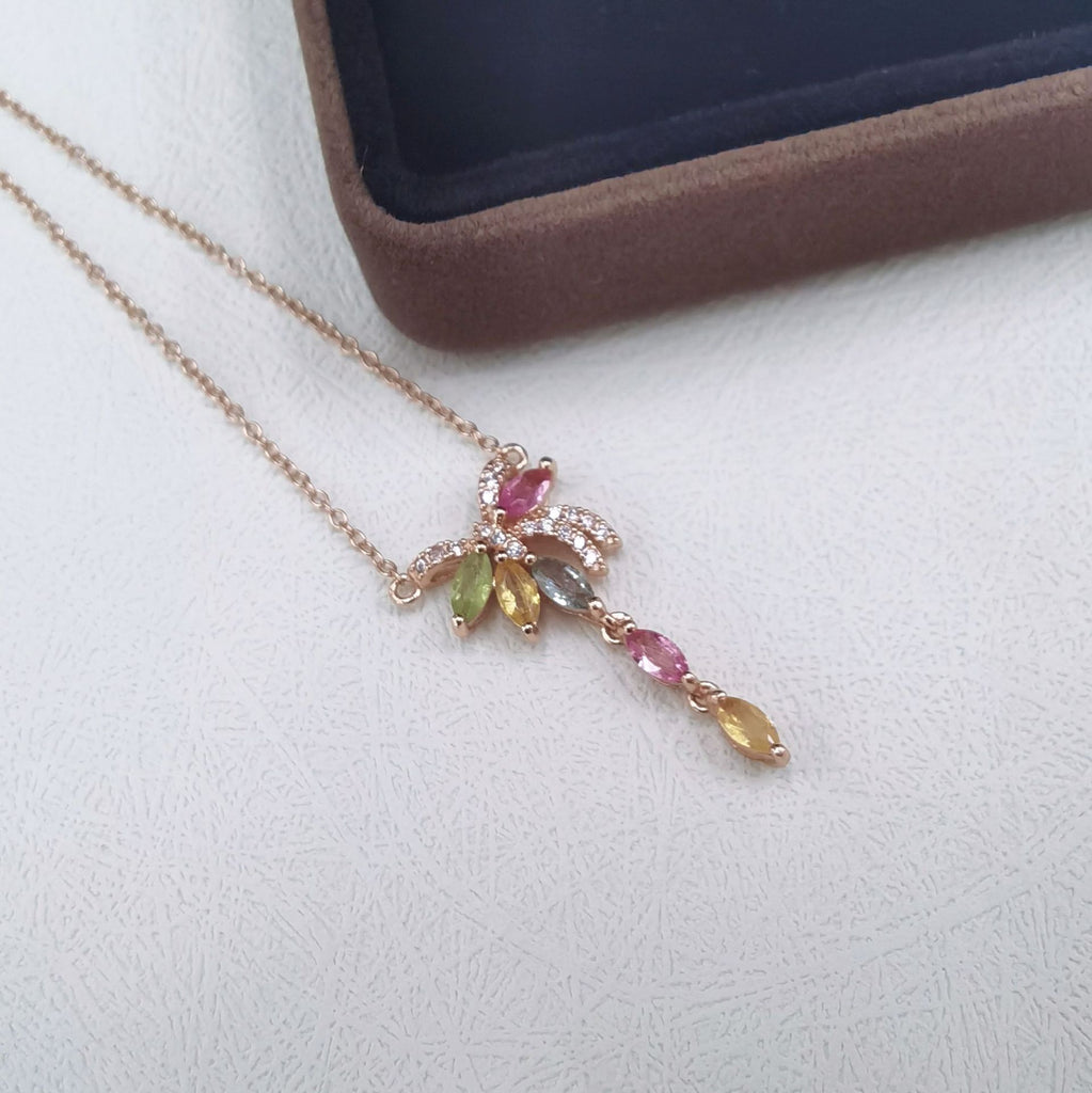 S925 Rose Gold-Plated Tourmaline Silver Necklace for Women T3409