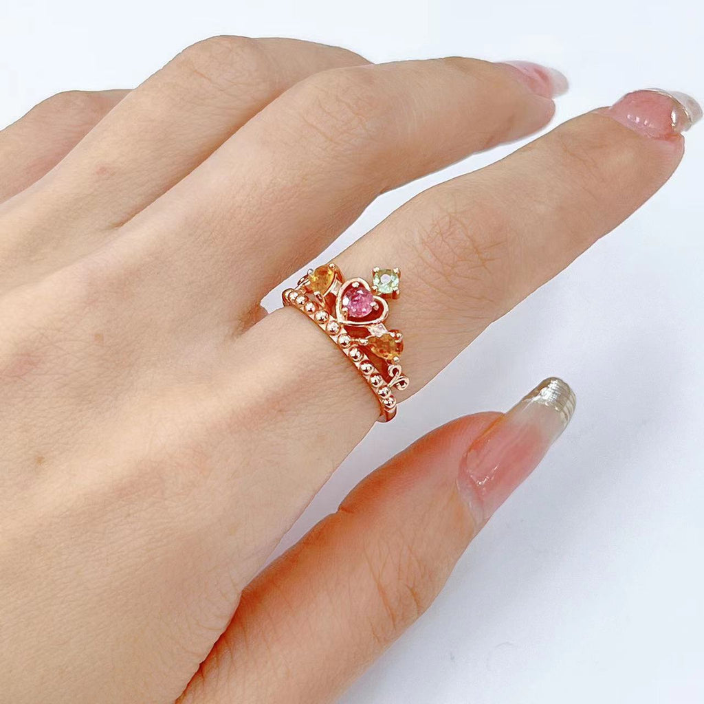 S925 Rose Gold-Plated Tourmaline Silver Ring for Women (Adjustable) T3417