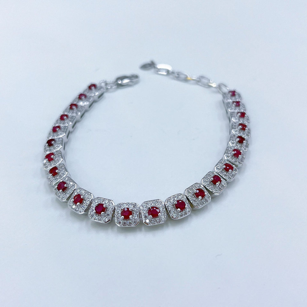 S925 Platinum-Plated Heated Ruby Silver Bracelet for Women T3361