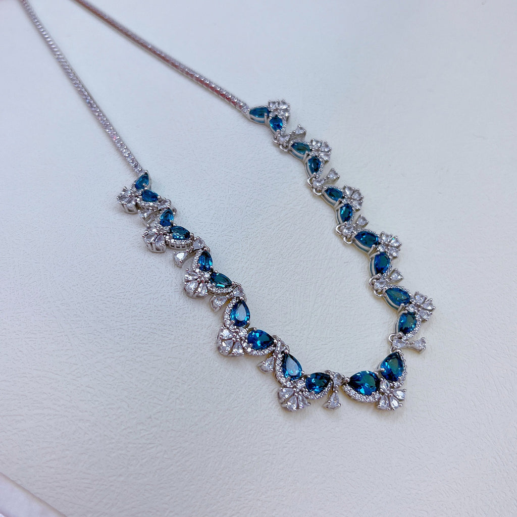 S925 Platinum-Plated Topaz (London Blue) Silver Necklace for Women T3397