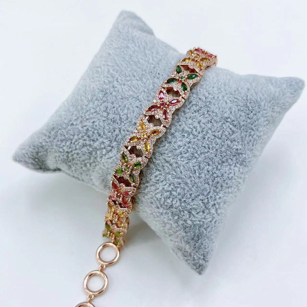 S925 Rose Gold-plated Tourmaline Silver Bracelet for Women T3358