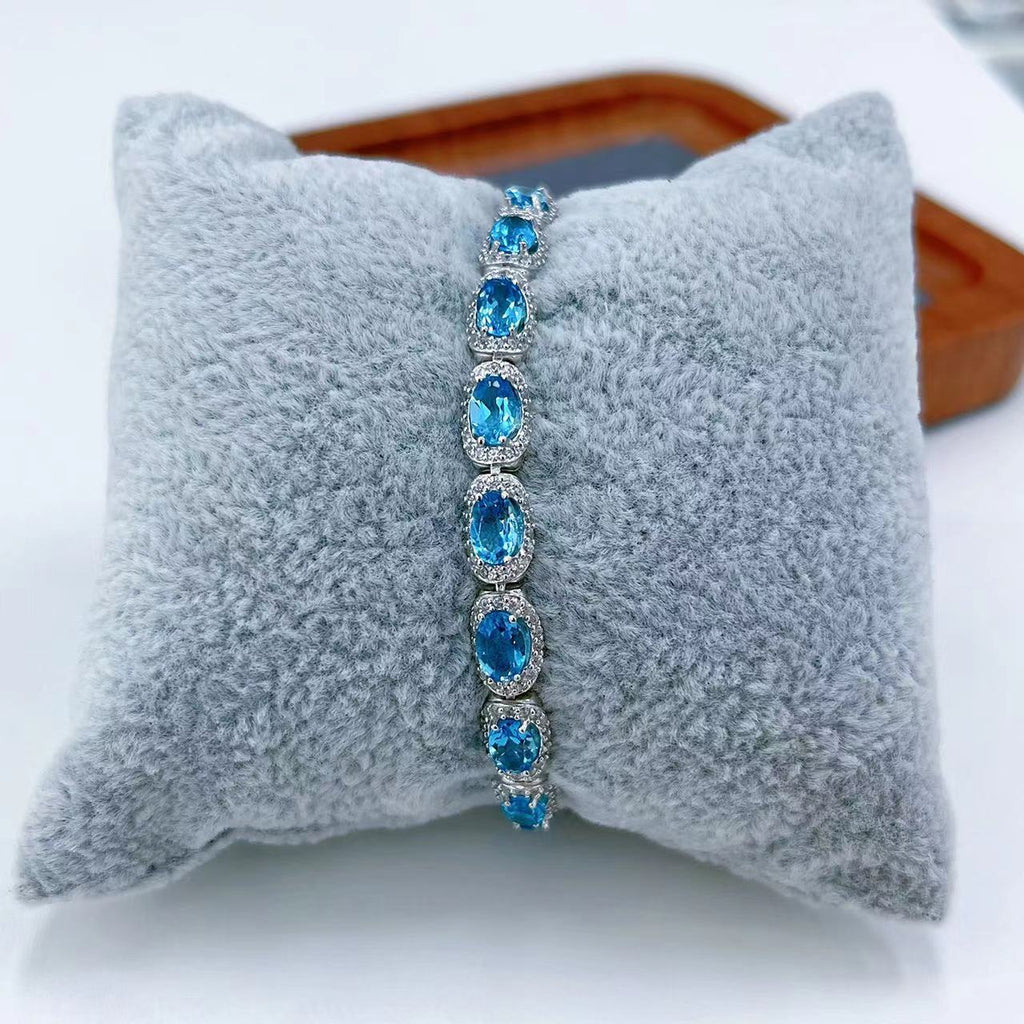 S925 Platinum-Plated Topaz (Swiss Blue) Silver Bracelet for Women T3357
