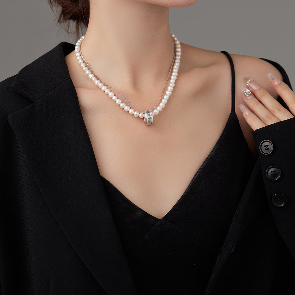 Classy & Trendy S925 Freshwater Pearl Silver Necklace for Women T3647
