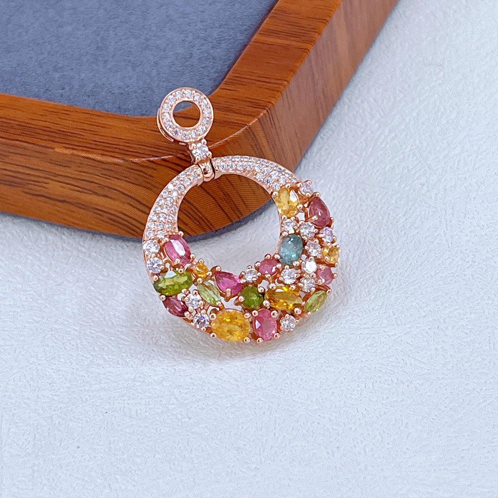 S925 Rose Gold-Plated Tourmaline Gemstone Silver Pendant for Women T3396