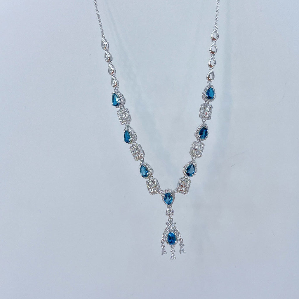 S925 Platinum-Plated Topaz (London Blue) Silver Necklace for Women T3406