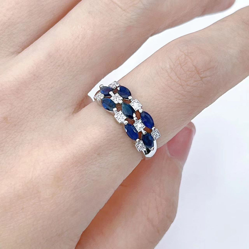 S925 Platinum-Plated Sapphire Silver Ring for Women (Adjustable) T3415