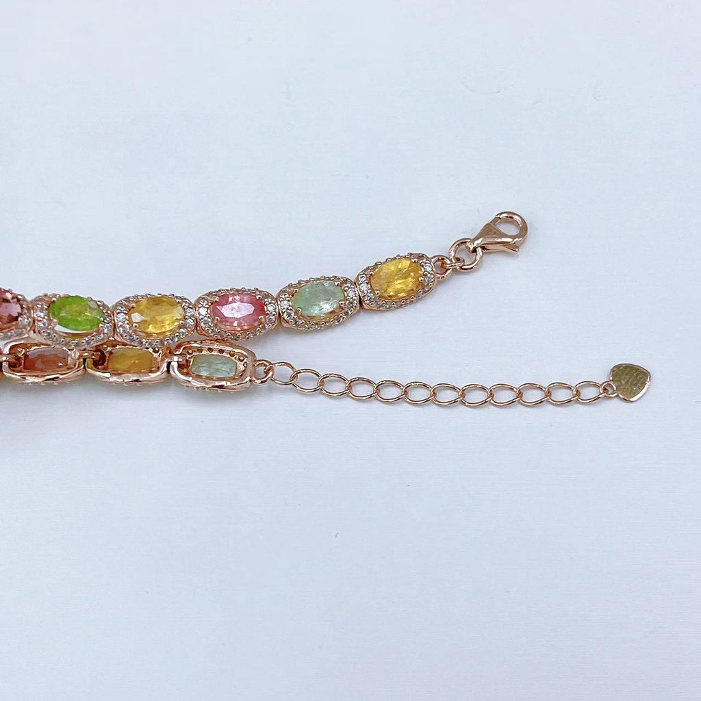 S925 Rose Gold-plated Tourmaline Silver Bracelet for Women T3359