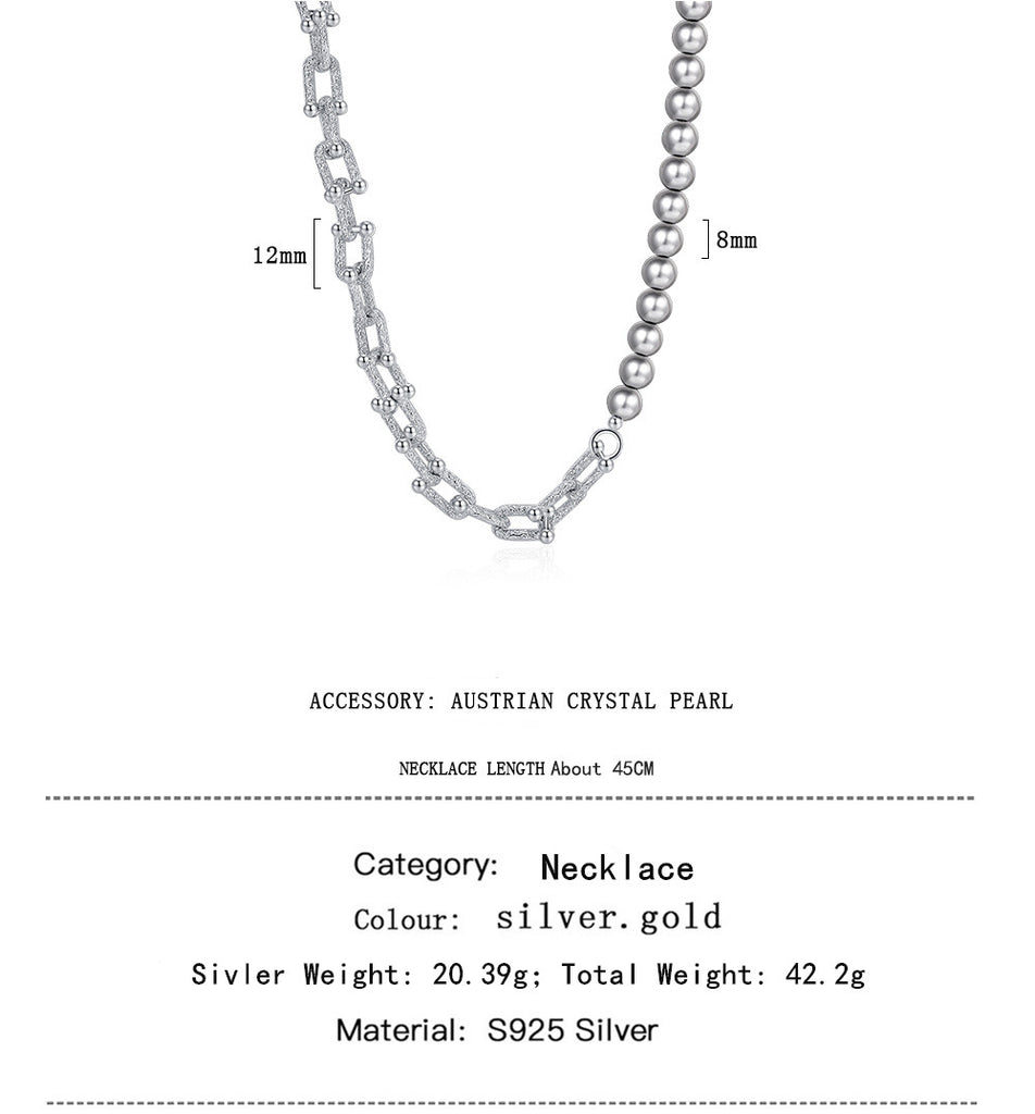Personality & Trendy S925 Austrian Crystal Pearl Silver Necklace for Women T3649