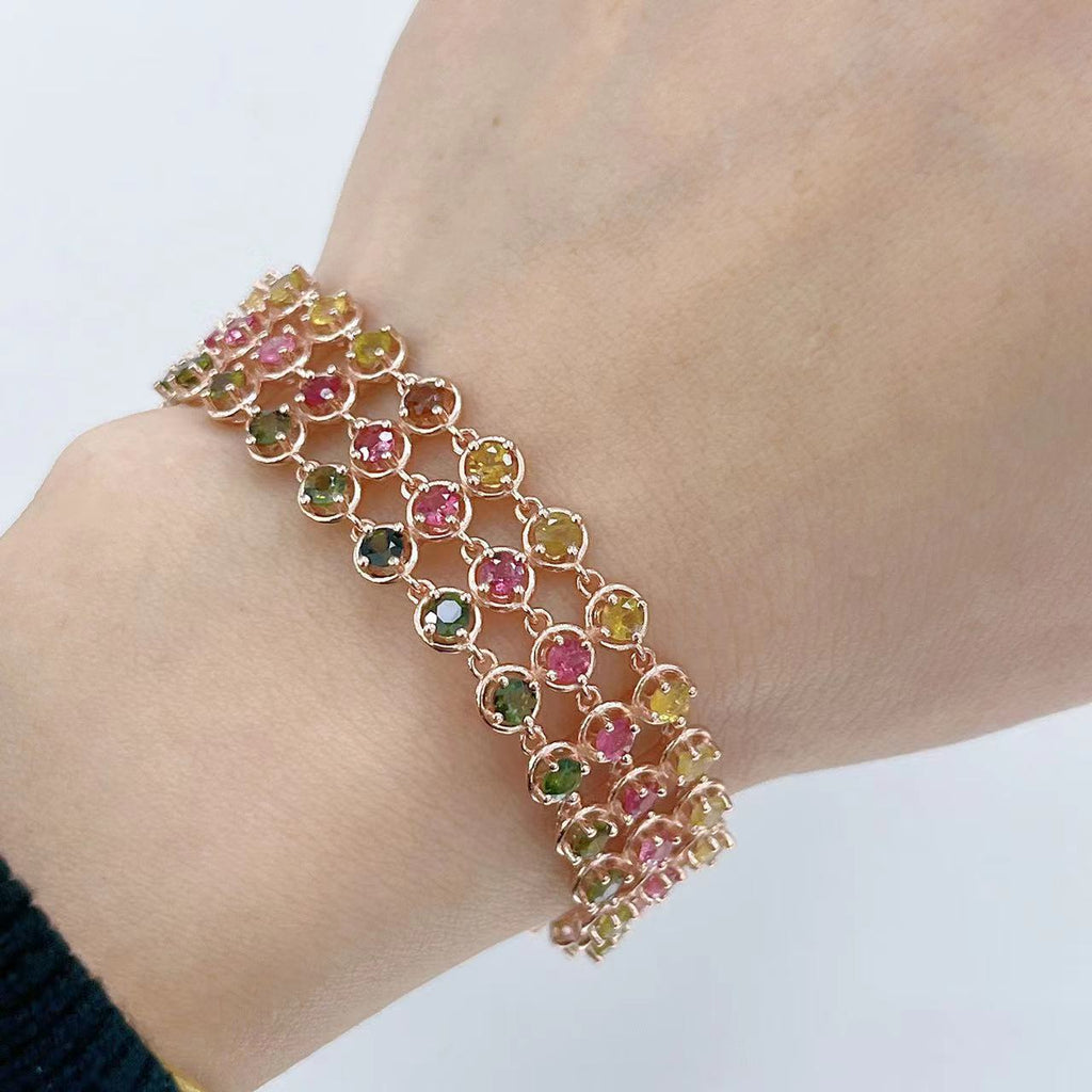 S925 Rose Gold-Plated Tourmaline Silver Bracelet for Women T3352