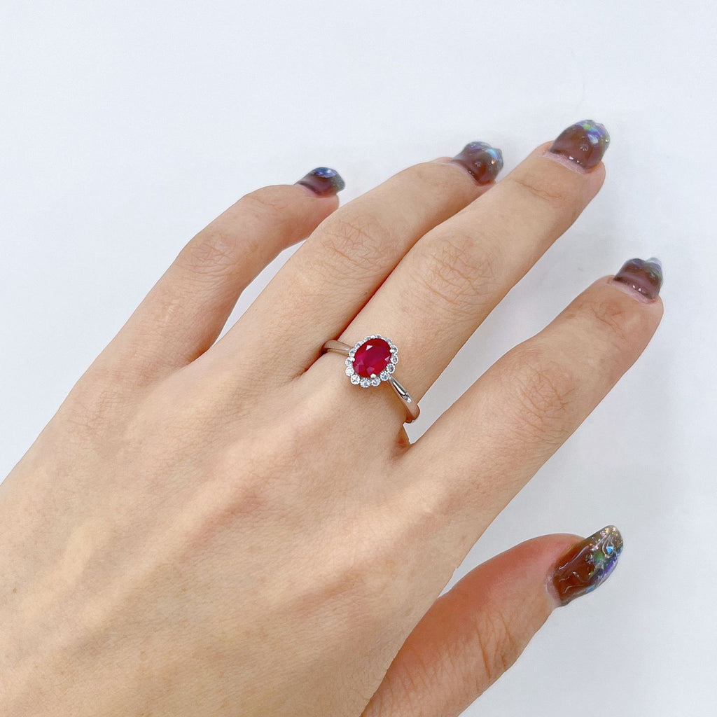 S925 Platinum-Plated Heated Ruby Silver Ring for Women (Adjustable) T3433