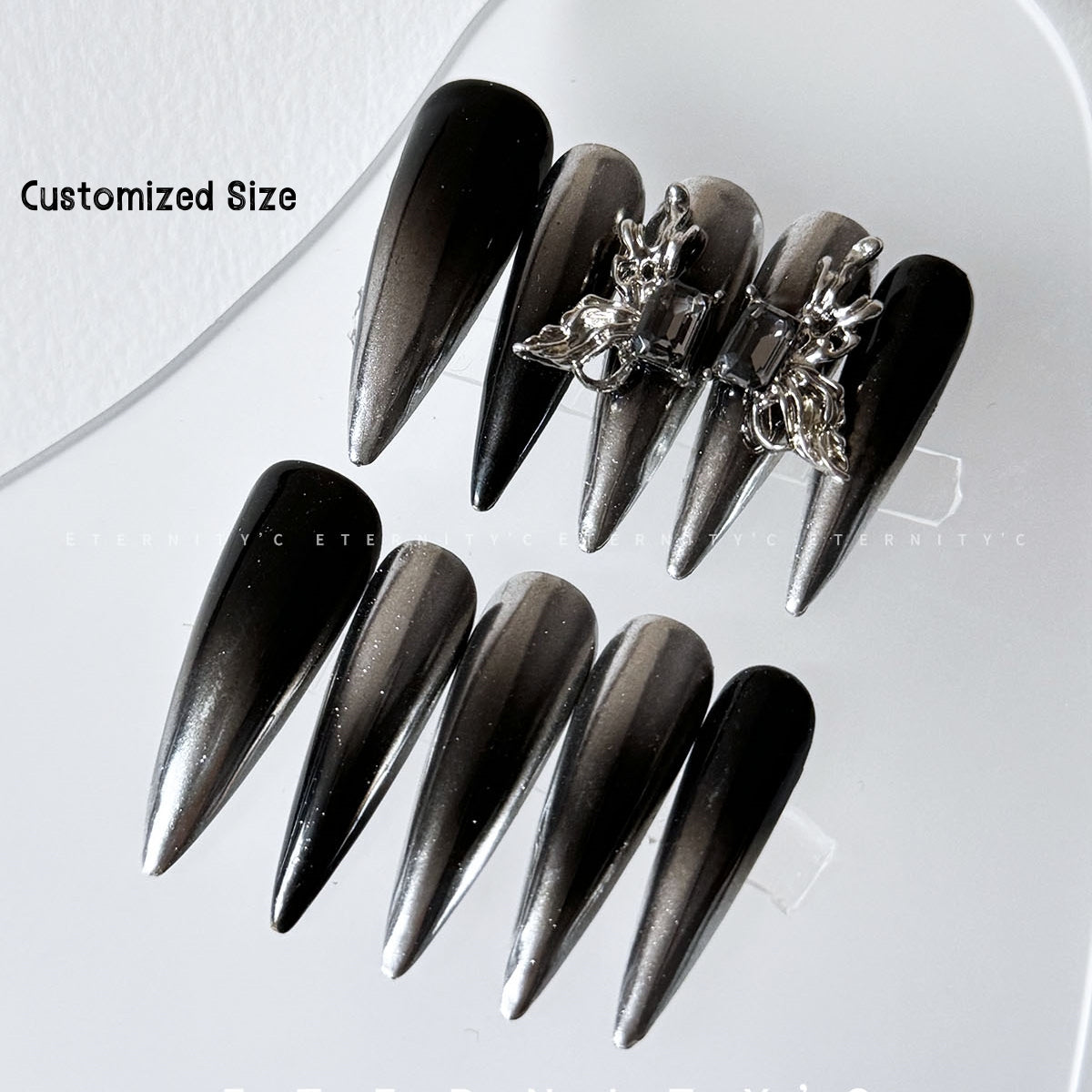 ETERNITY'C Handmade Custom 3D Butterfly Pressed On Wearable Nails T5007