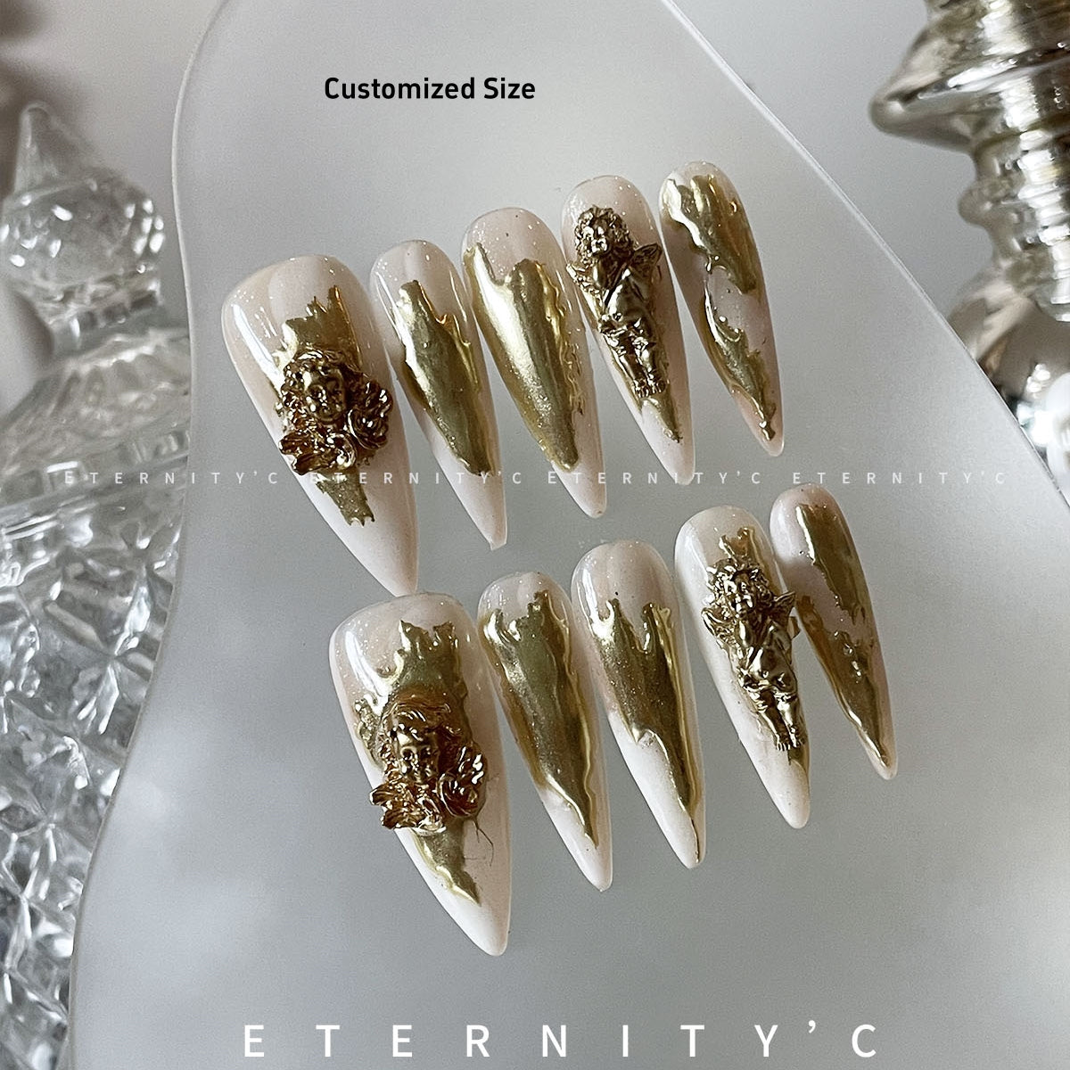 ETERNITY'C Handmade Custom Golden Rococo Pressed On Wearable Nails T5025