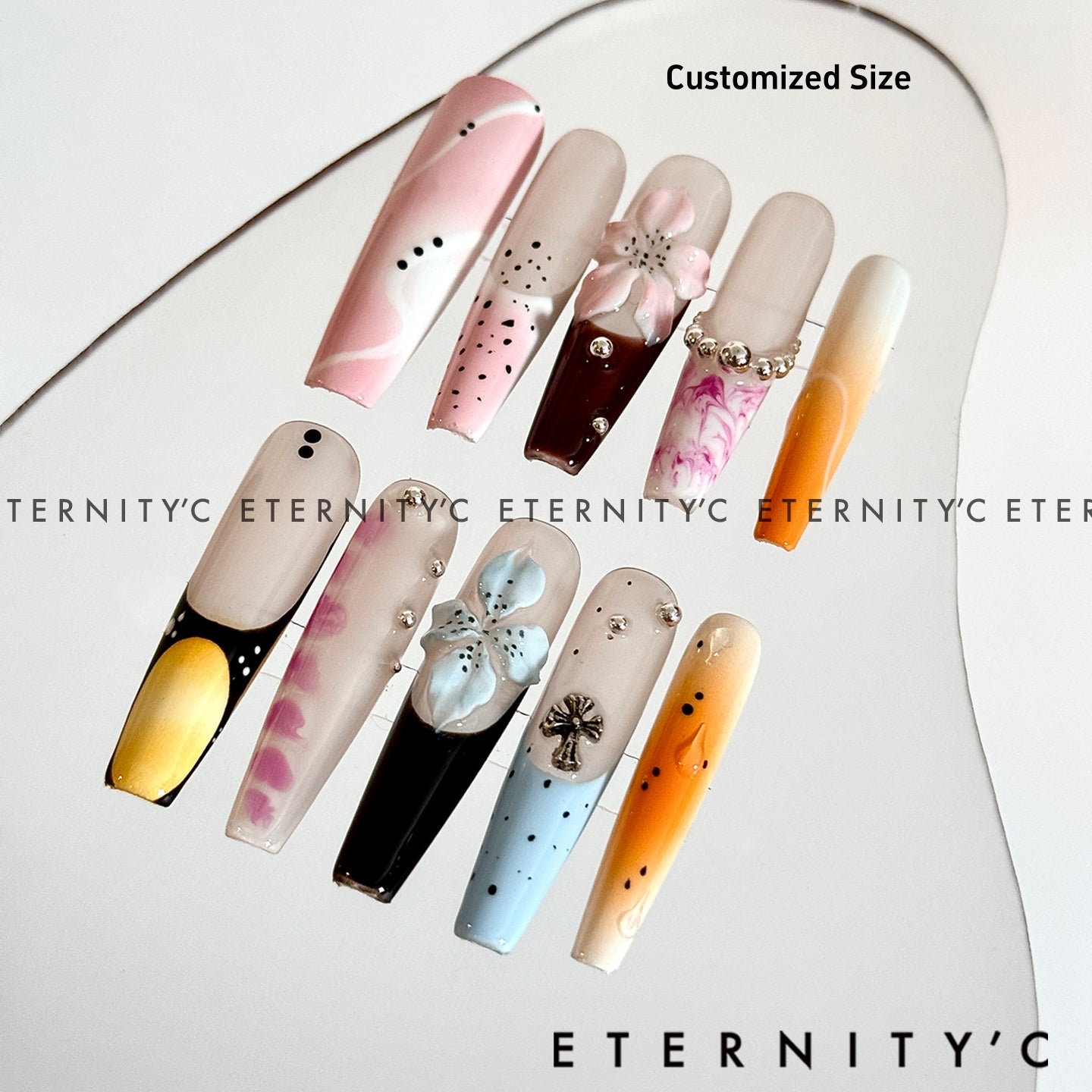 ETERNITY'C Handmade Custom Island Flower Pressed On Wearable Nails T5023