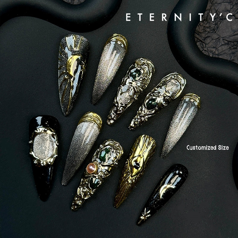 ETERNITY'C Handmade Custom Gem Moon Pressed On Wearable Nails T5036