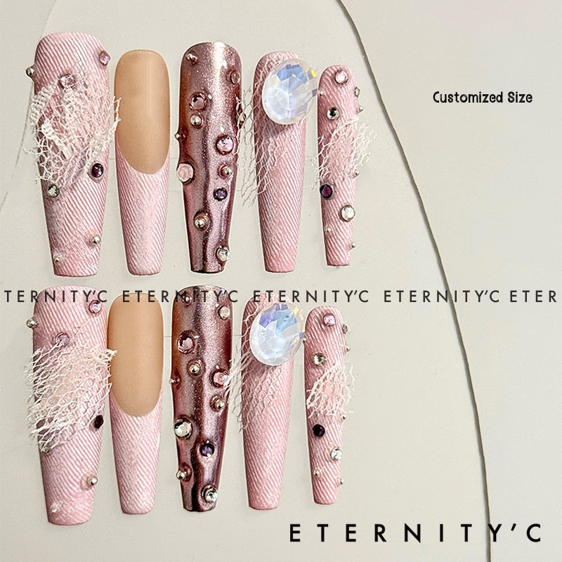 ETERNITY'C Handmade Custom Cowboy Sweetheart Pressed On Wearable Nails T5009