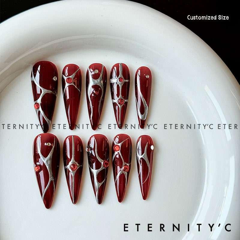 ETERNITY'C Handmade Custom Red Flame Pressed On Wearable Nails T5040