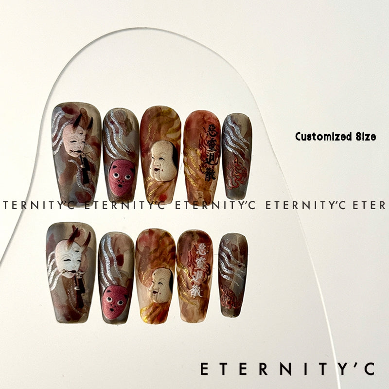 ETERNITY'C Handmade Custom Ukiyo-e Ghosts Pressed On Wearable Nails T5006