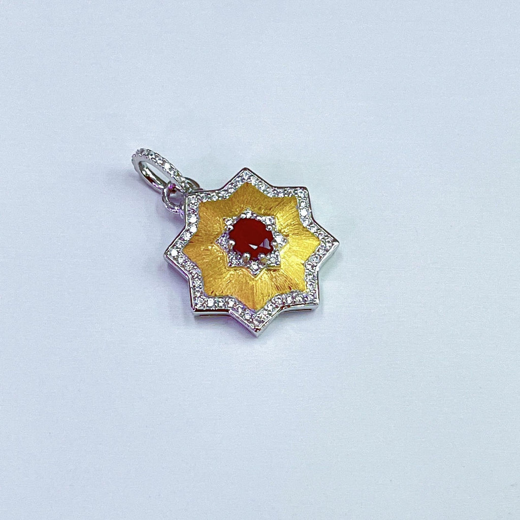 S925 Platinum & Gold-Plated Heated Ruby Gemstone Silver Pendant for Women T3388
