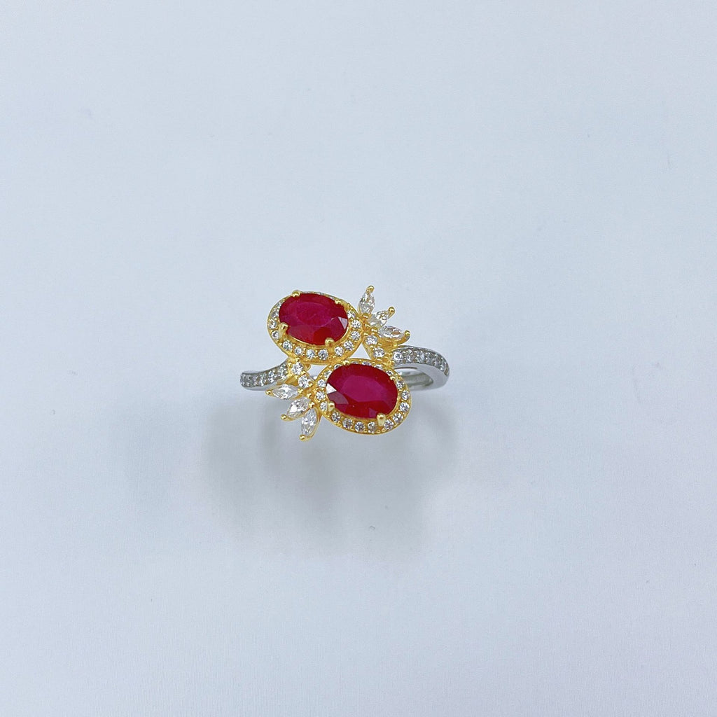 S925 Platinum & Gold-Plated Heated Ruby Silver Ring for Women (Adjustable) T3421