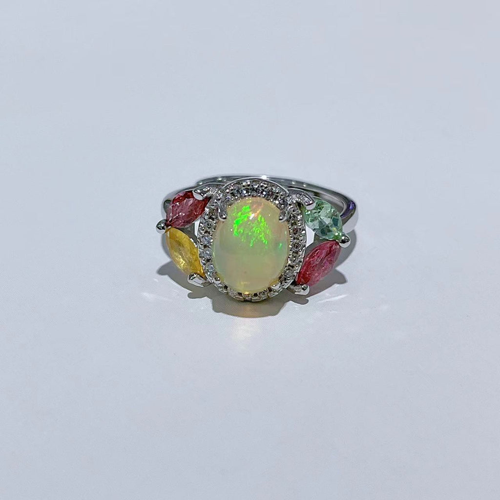 S925 Platinum-Plated Opal Silver Ring for Women (Adjustable) T3425