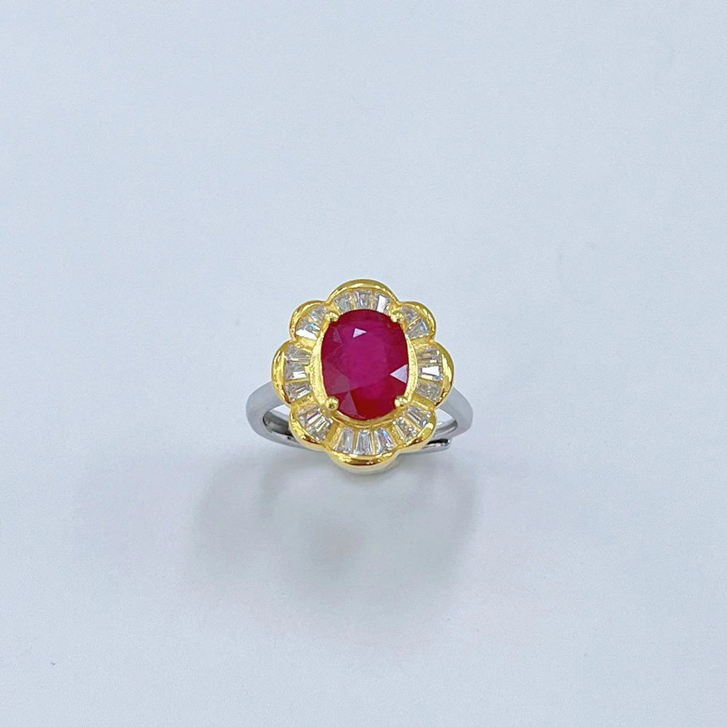 S925 Platinum & Gold-Plated Heated Ruby Silver Ring for Women (Adjustable) T3422