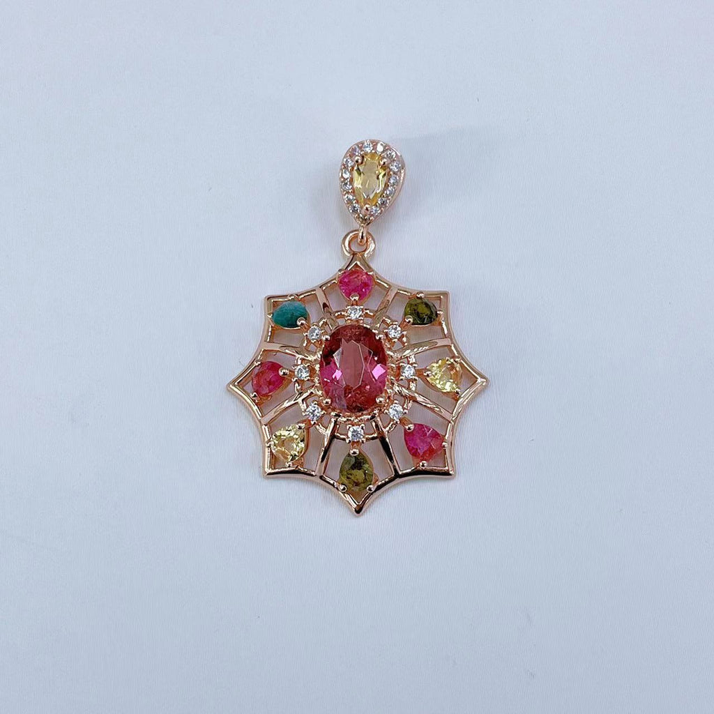 S925 Rose Gold-Plated Tourmaline Gemstone Silver Pendant for Women T3383