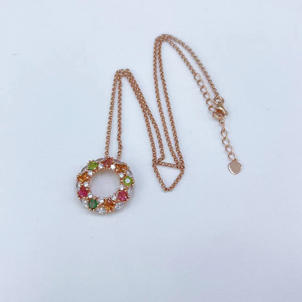 S925 Rose Gold-Plated Tourmaline Silver Necklace for Women T3404