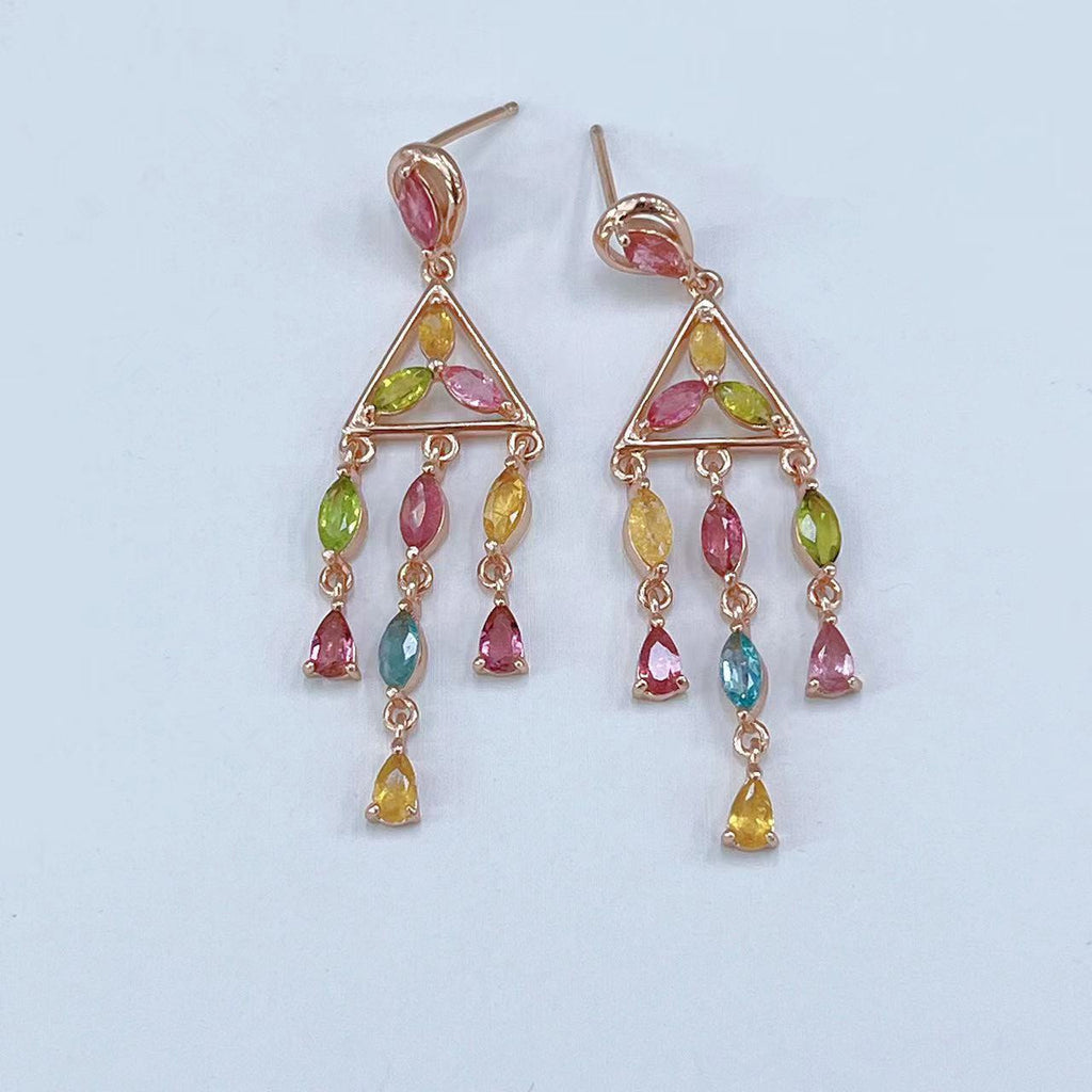 S925 Rose Gold-Plated Tourmaline Silver Earrings for Women T3456