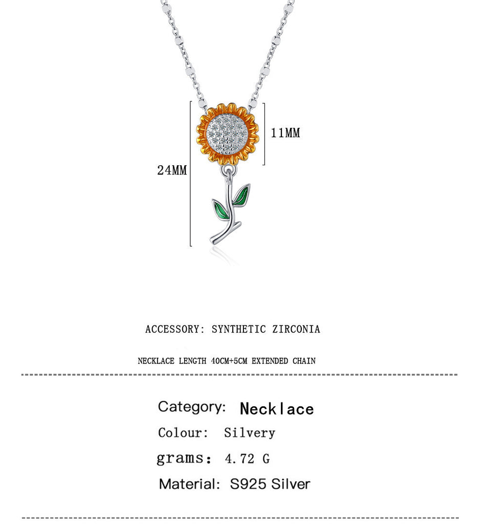 Exquisite & Personality S925 Sunflower Silver Necklace for Women T3655