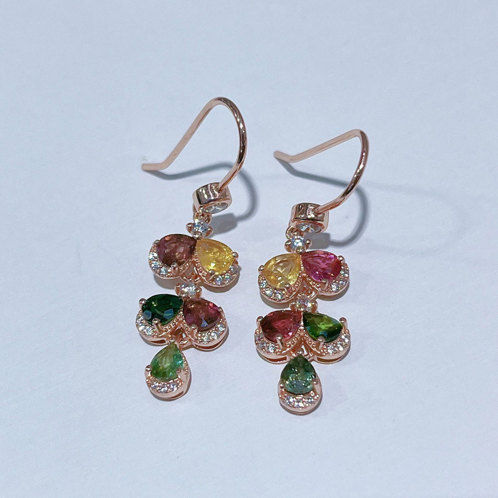 S925 Rose Gold-Plated Tourmaline Silver Earrings for Women T3457