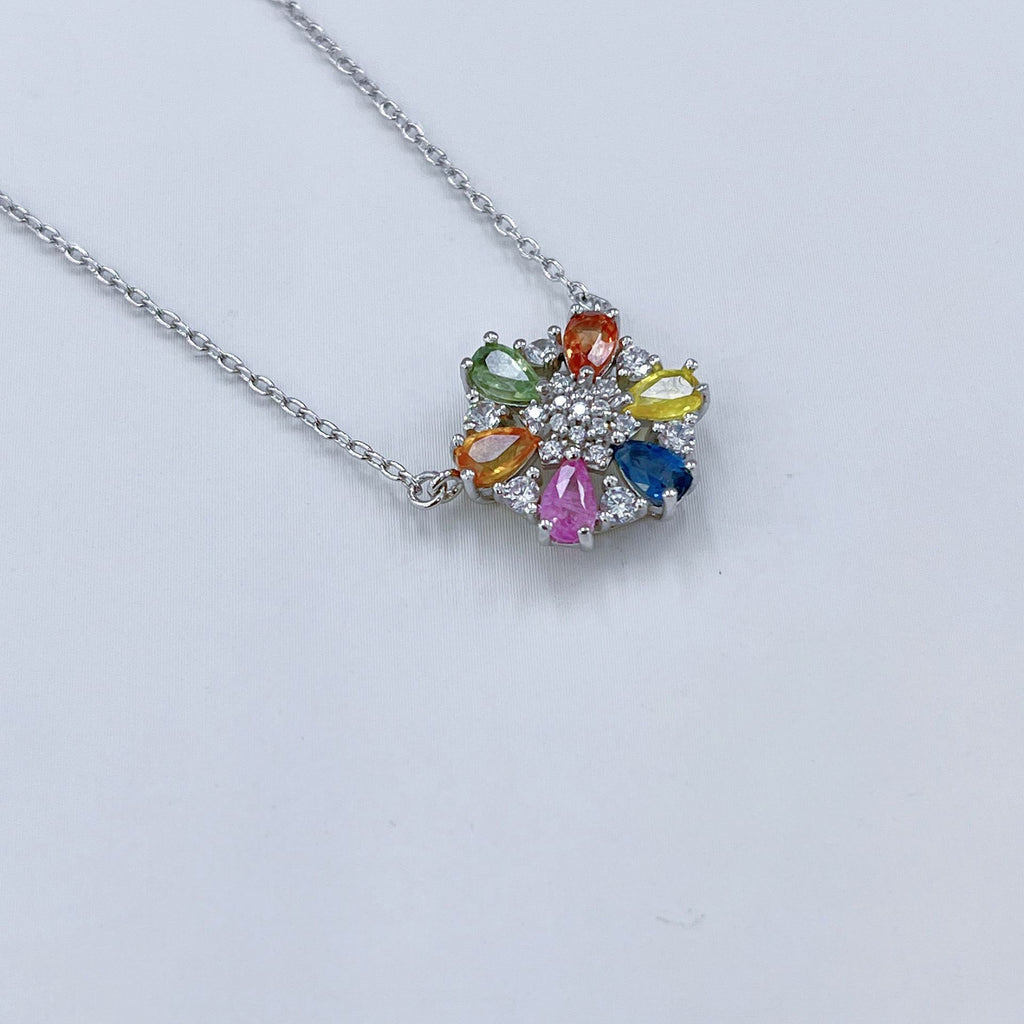 S925 Platinum-Plated Colored Sapphire Silver Necklace for Women T3407