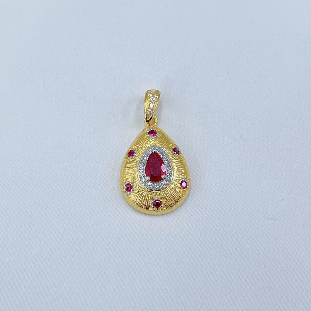 S925 Gold-Plated Heated Ruby Gemstone Silver Pendant for Women T3367