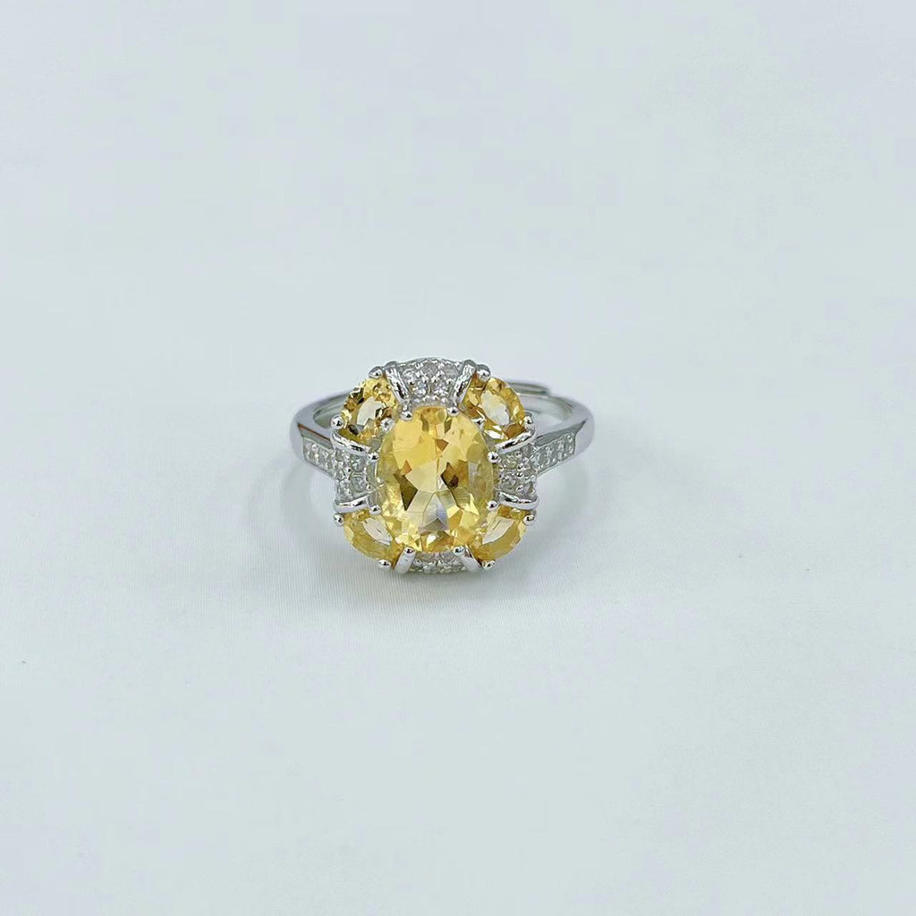 S925 Platinum-Plated Citrine Silver Ring for Women (Adjustable) T3414