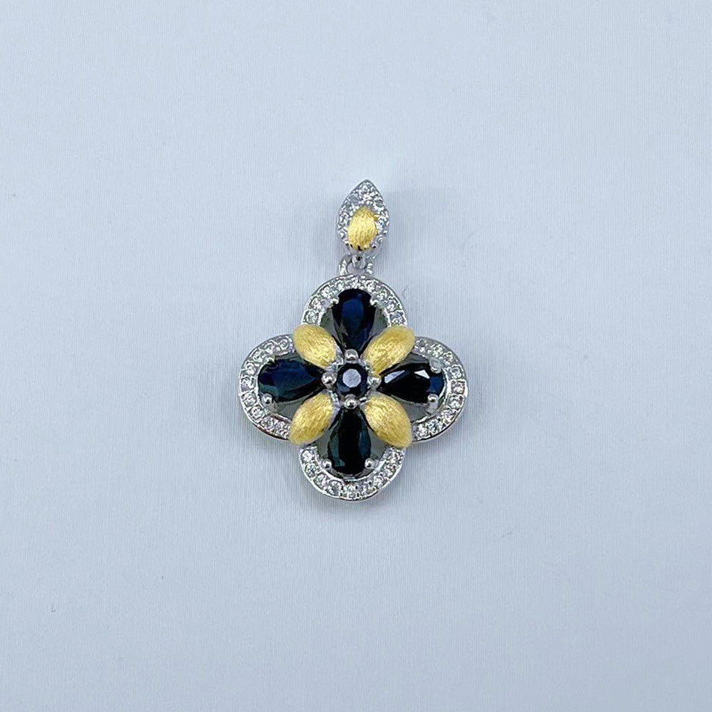 S925 Platinum & Gold-Plated Sapphire Gemstone Silver Pendant for Women T3373