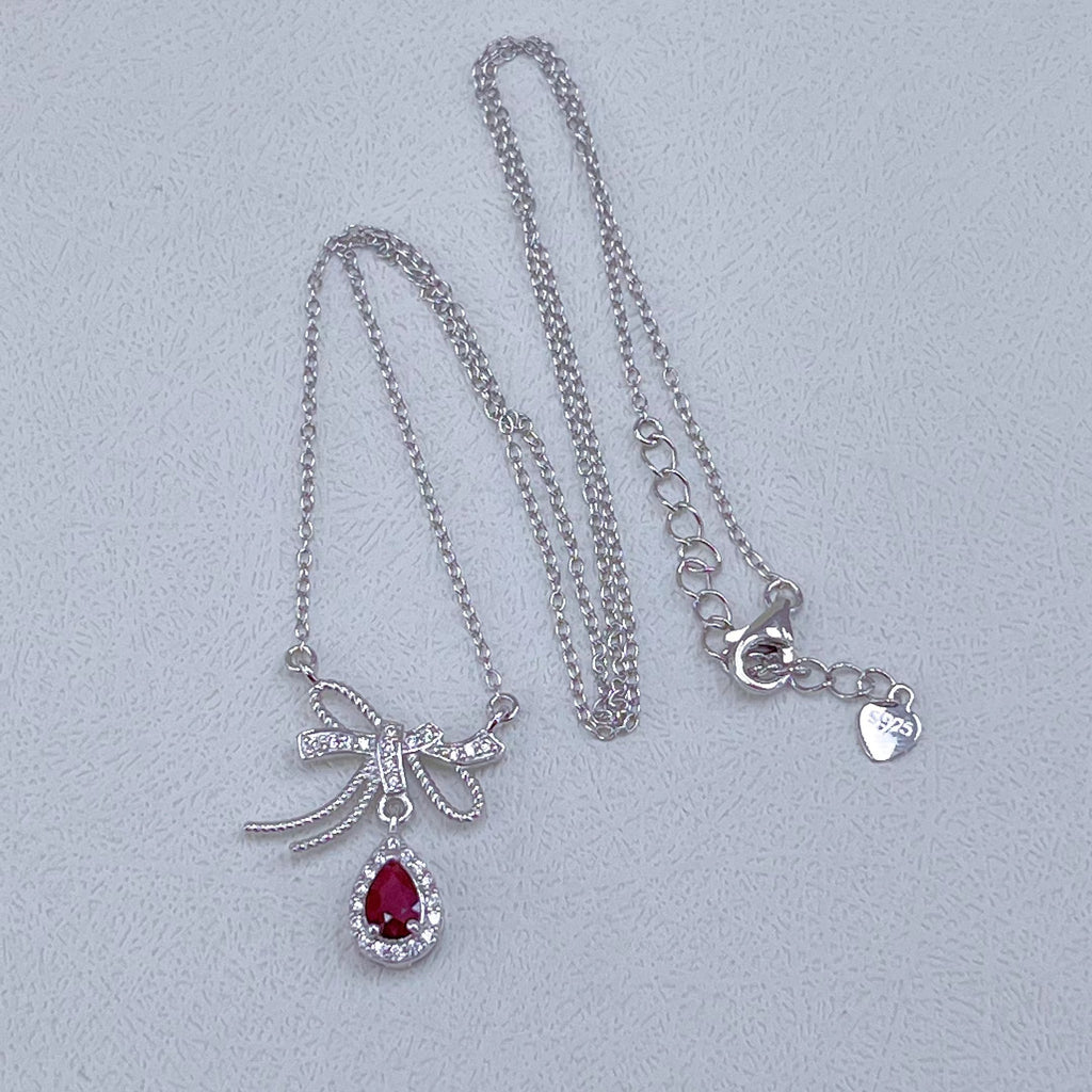 S925 Platinum-Plated Heated Ruby Silver Necklace for Women T3408