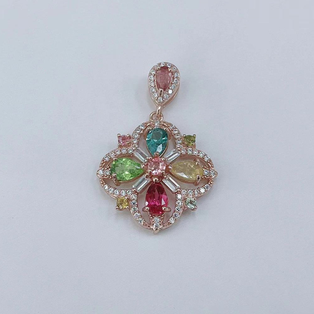 S925 Rose Gold-Plated Tourmaline Gemstone Silver Pendant for Women T3384