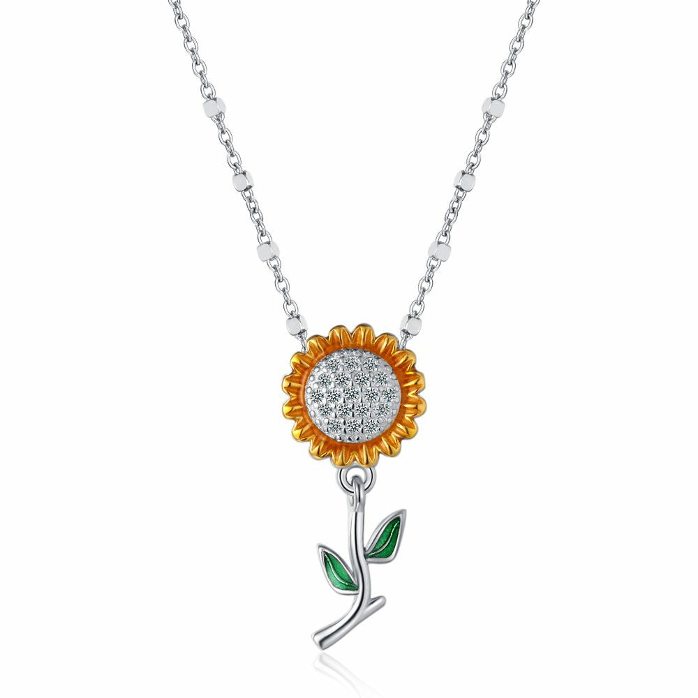 Exquisite & Personality S925 Sunflower Silver Necklace for Women T3655
